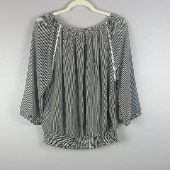 Fig Gray & White Striped Boxy Blouse Smocked Waist Chest Embroidered Detail XXL - Picture 10 of 10